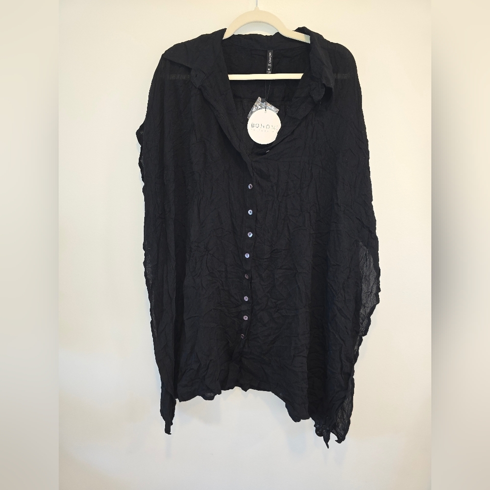 Bohme Black Button Down Shirt Size M NWT.